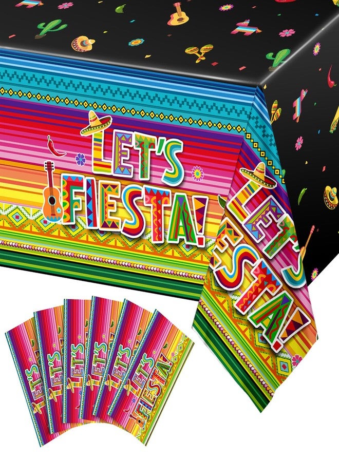 Oudain 6 Pcs Mexican Fiesta Tablecloth Cinco De Mayo Table Cover Let's Fiesta Disposable Plastic Colorful Striped Table Cloth for Taco Mexican Party Supplies Birthday Wedding Decor,108 x 54 Inch - Image 1